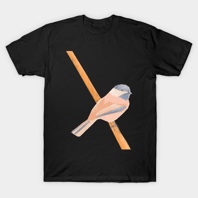 Great tit illustration beige, blue and pink colored bird T-Shirt by ColorsHappiness